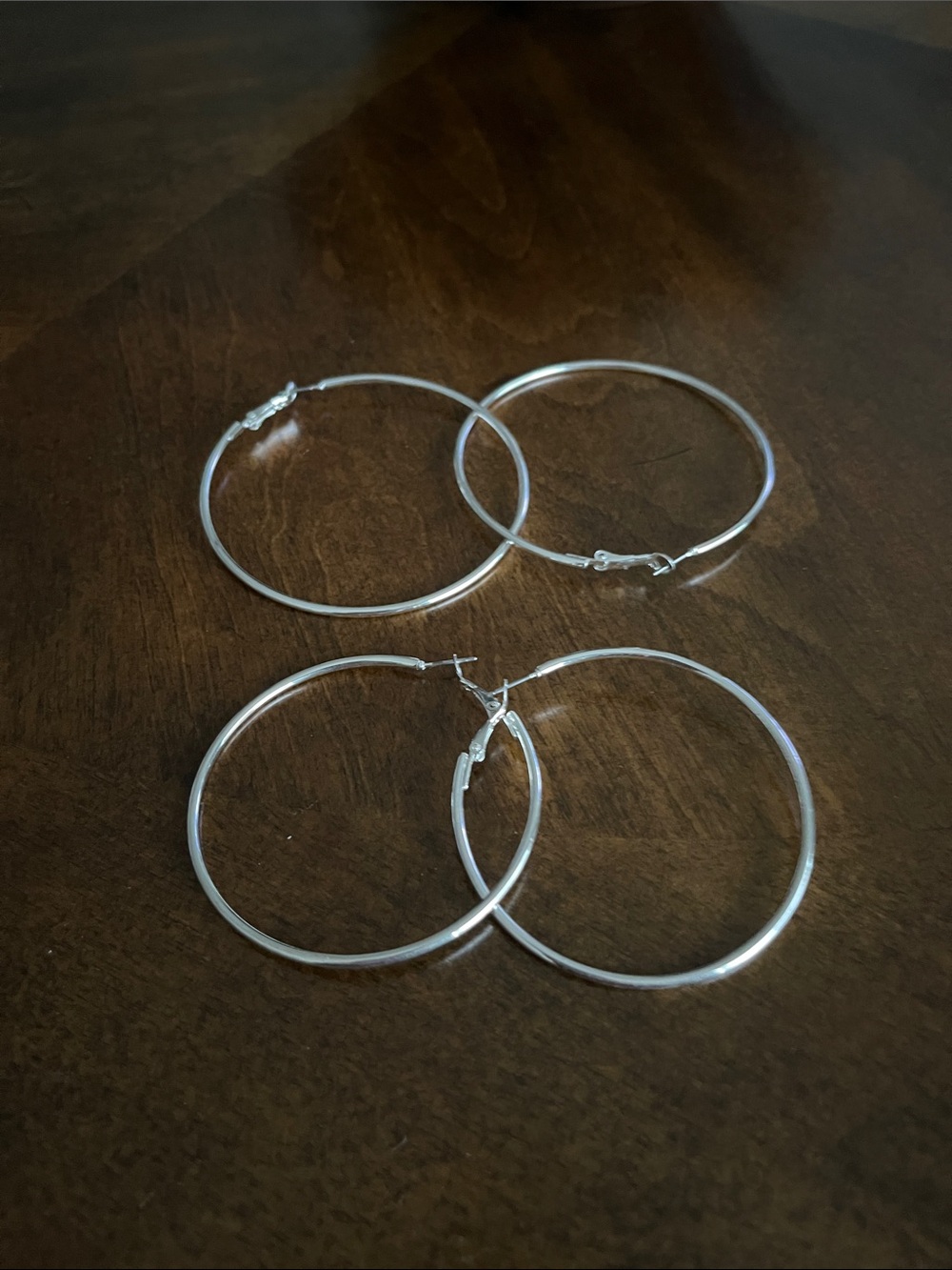 2 Pairs of Classic Silver tone Hoop Earrings - 3-4”